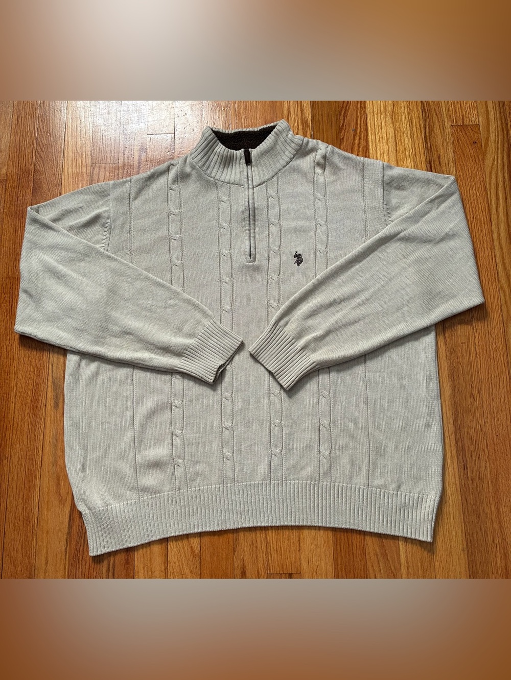 U.S. Polo Assn. Beige Cable-Knit 1/4 Zip Fleece Mock Neck Sweater Men’s XXXL